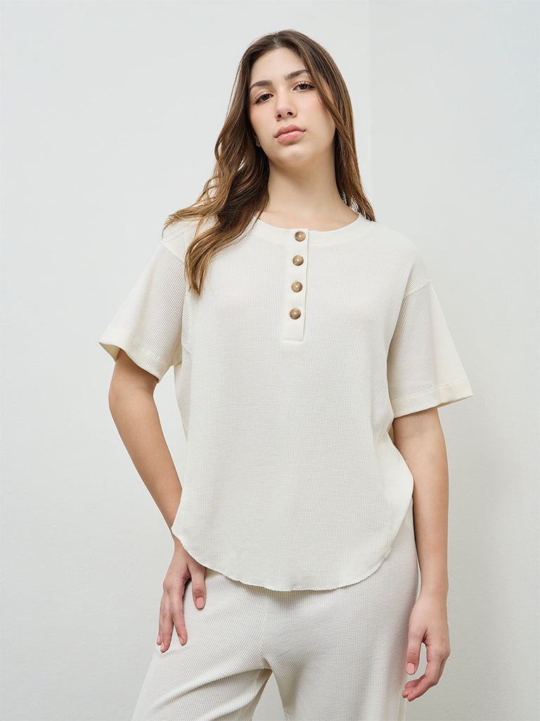 Wunderlove Ivory Waffle-Textured Top