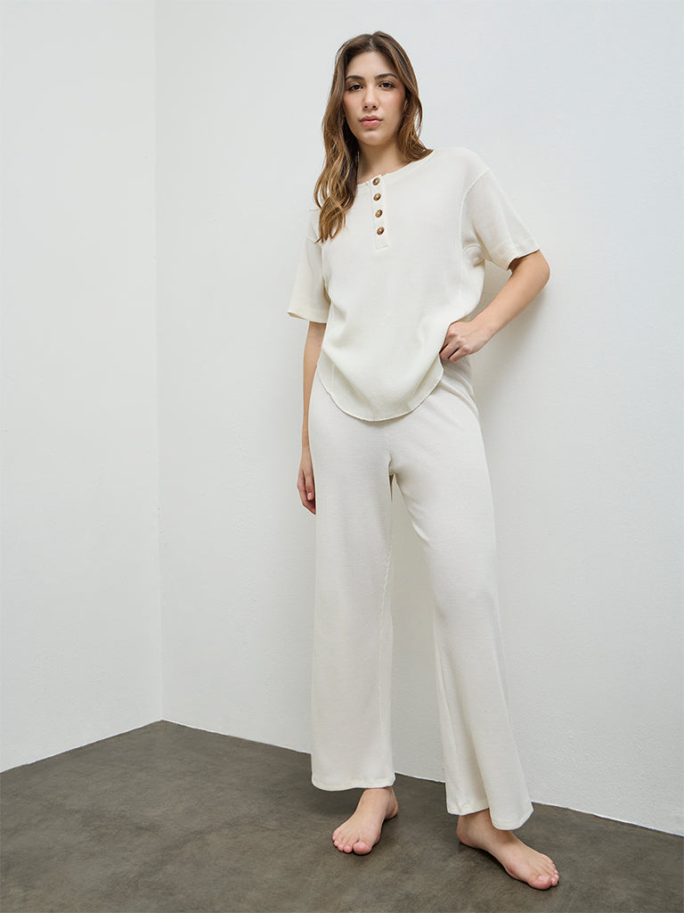 Wunderlove Ivory Waffle-Textured Top