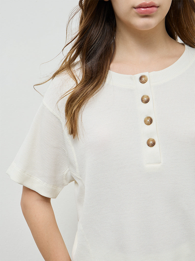 Wunderlove Ivory Waffle-Textured Top