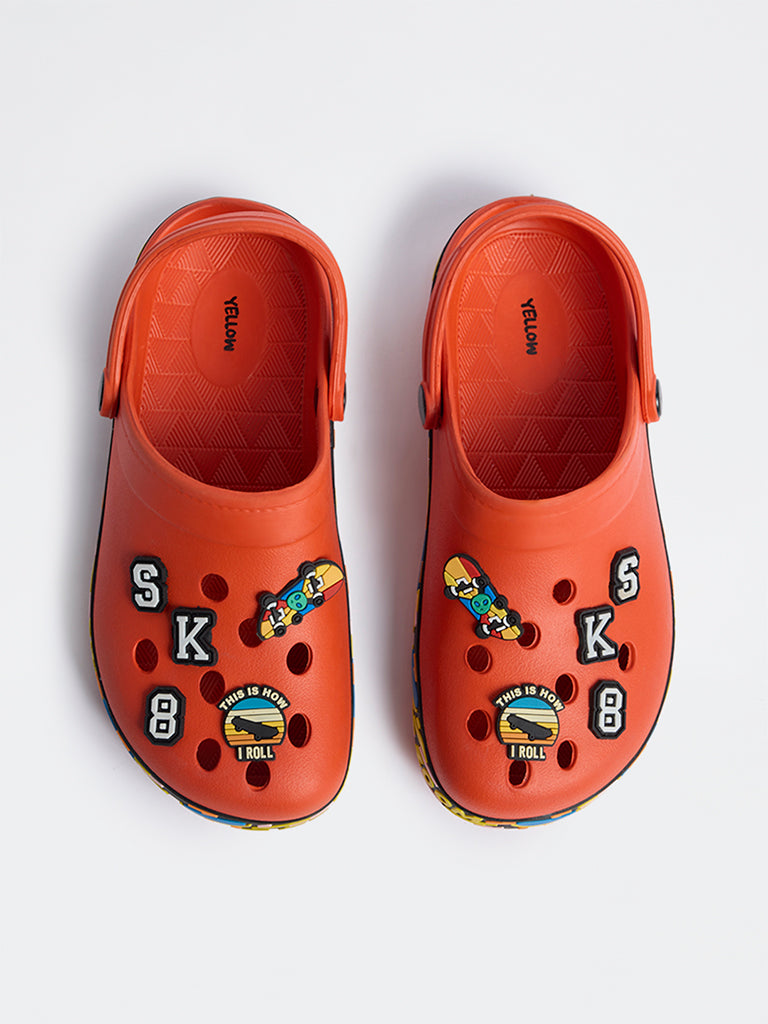 Yellow Orange Skateboard-Themed Clogs