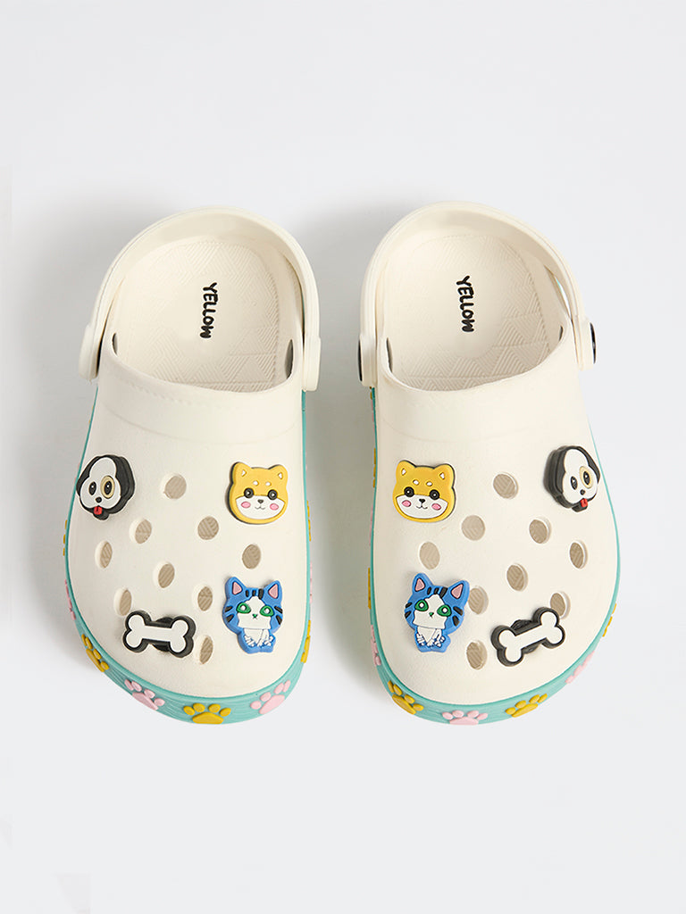 Yellow Off-White Animal Applique Clogs