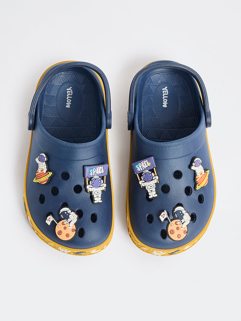 Yellow Navy Applique Detailed Perforated Clogs