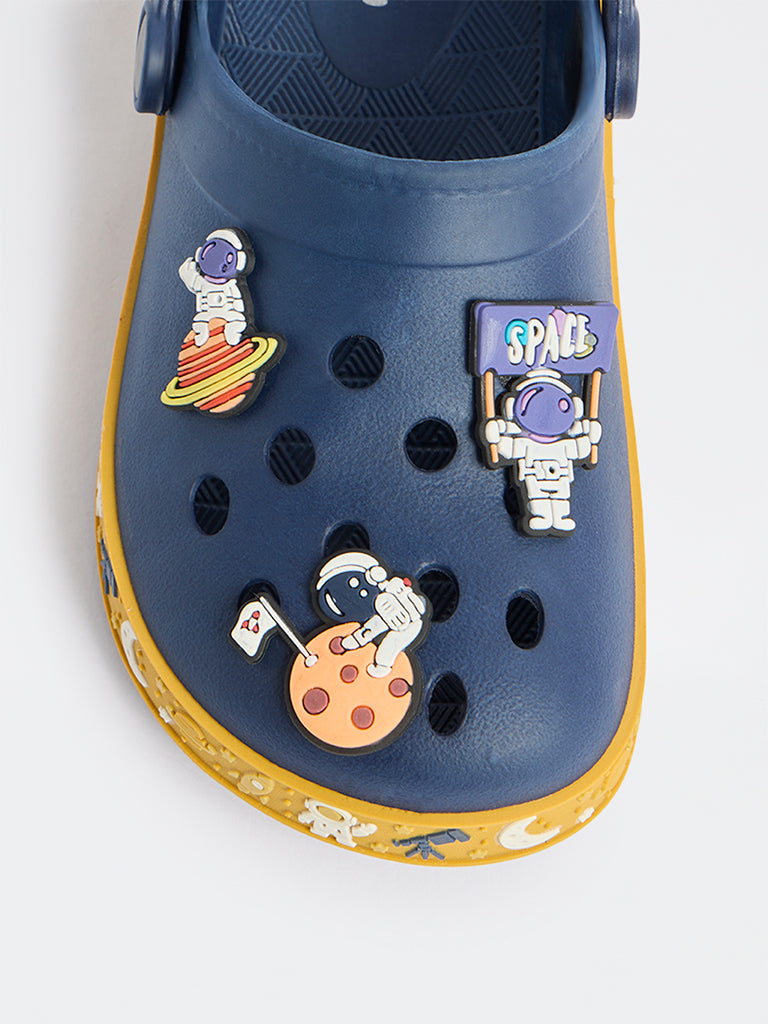 Yellow Navy Applique Detailed Perforated Clogs