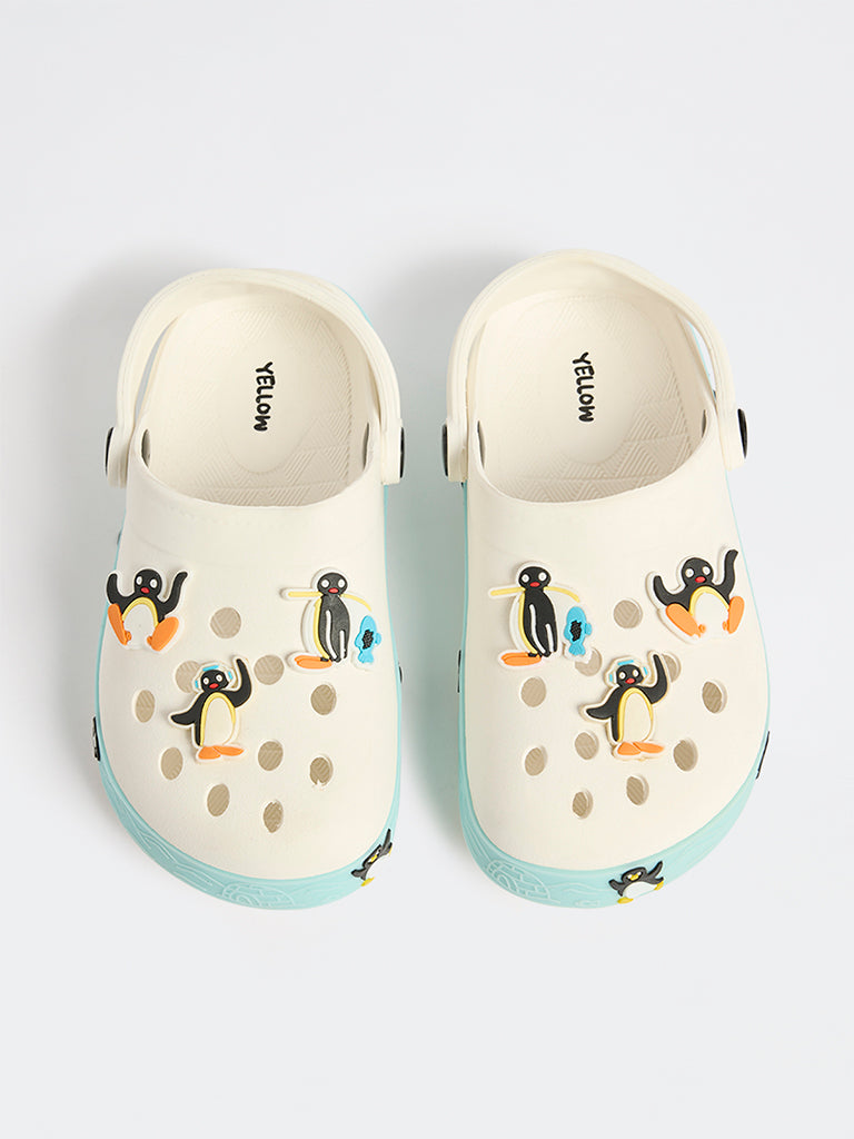 Yellow Off-White Penguin Applique Clogs