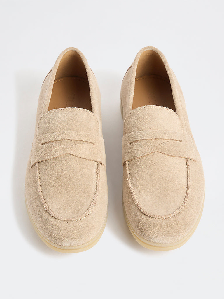 SOLEPLAY Beige Suede Penny Loafers