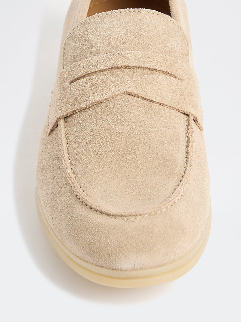 SOLEPLAY Beige Suede Penny Loafers