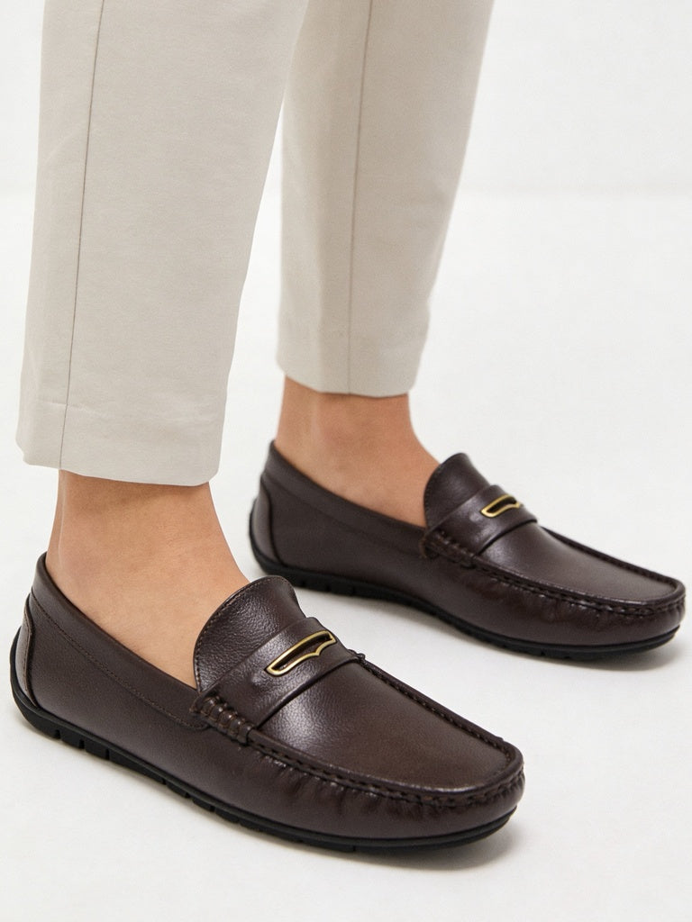 SOLEPLAY Brown Metal Accent Slip-On Loafers
