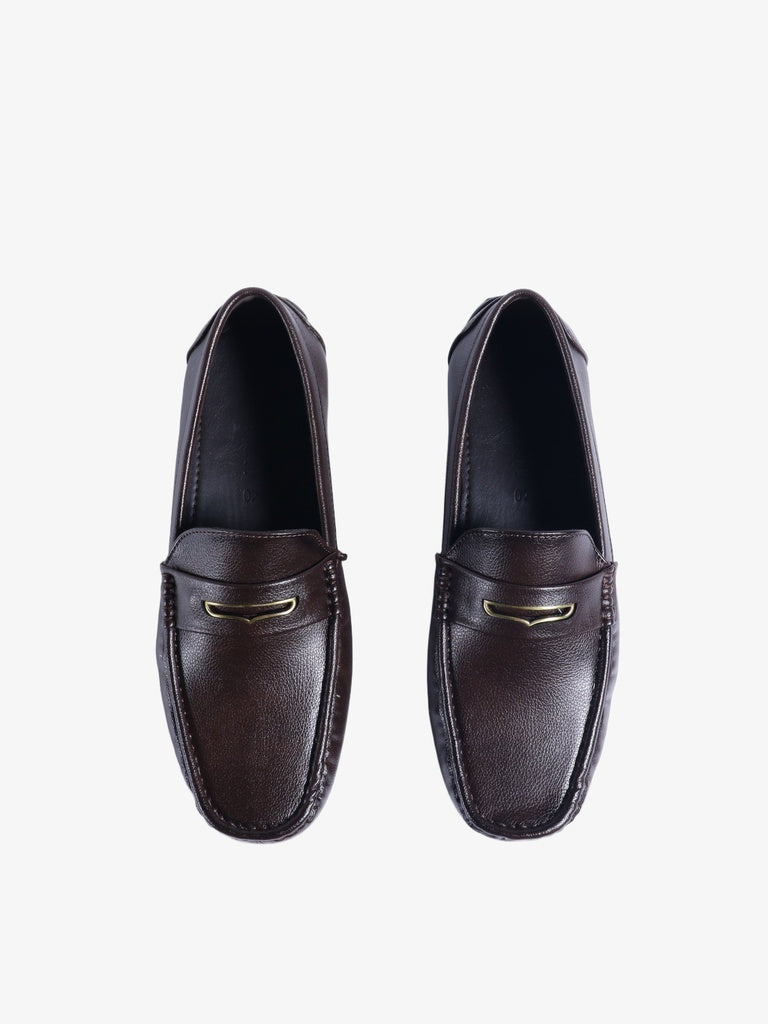 SOLEPLAY Brown Metal Accent Slip-On Loafers