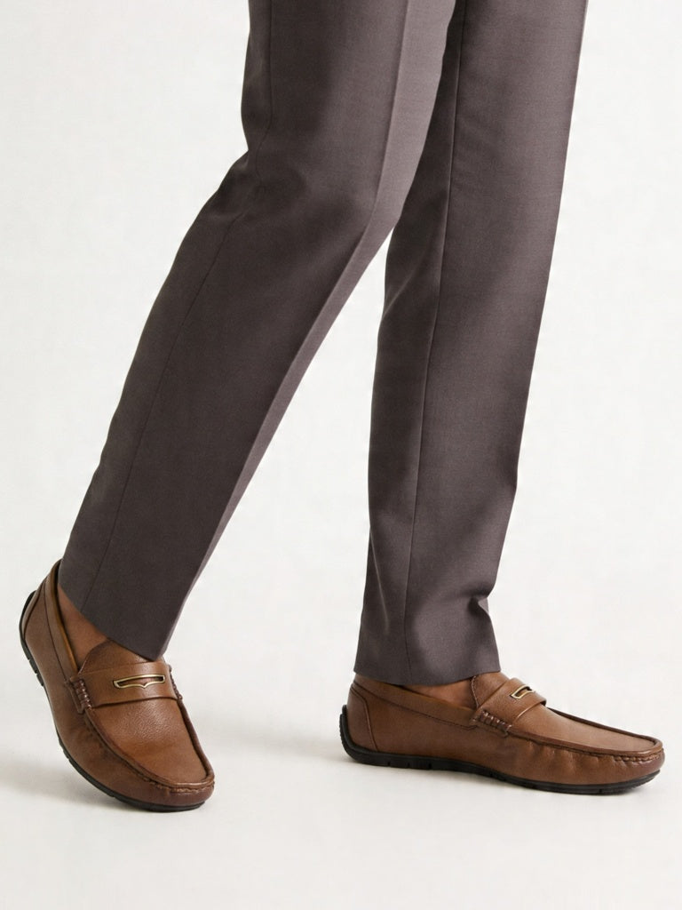SOLEPLAY Tan Buckle-Detailed Textured Loafers