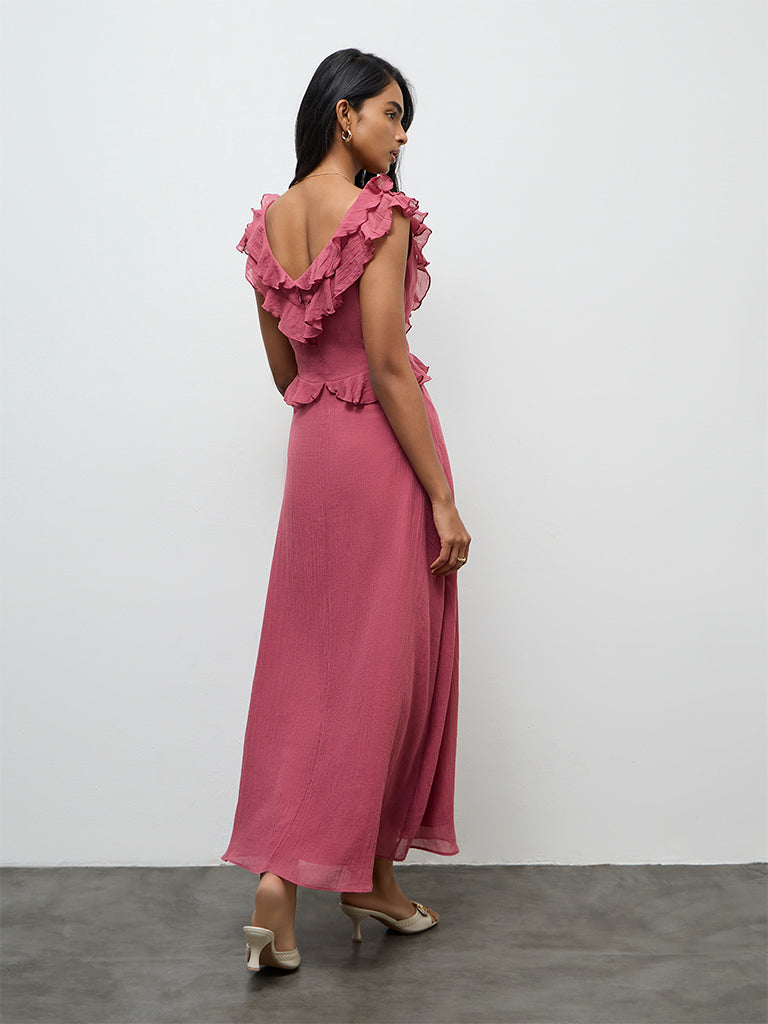LOV Pink Ruffled Maxi A-Line Dress