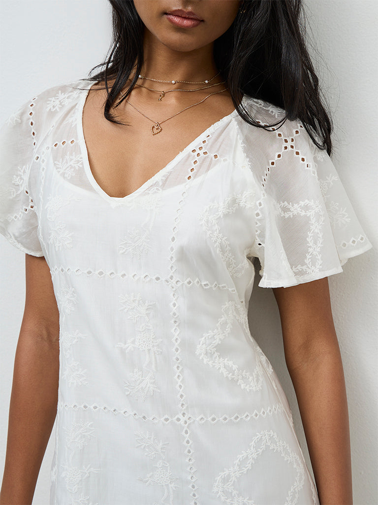 Buy LOV White Embroidered A-Line Dress from Westside