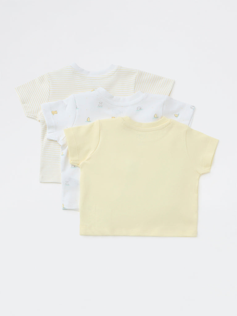 HOP Baby Boys Yellow Printed Cotton T-Shirt - Pack of 3