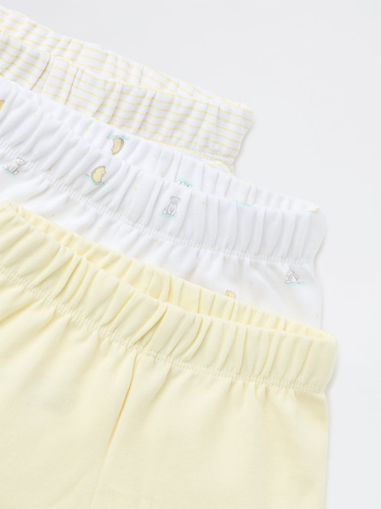 HOP Baby Boys Yellow Printed Cotton Shorts - Pack of 3