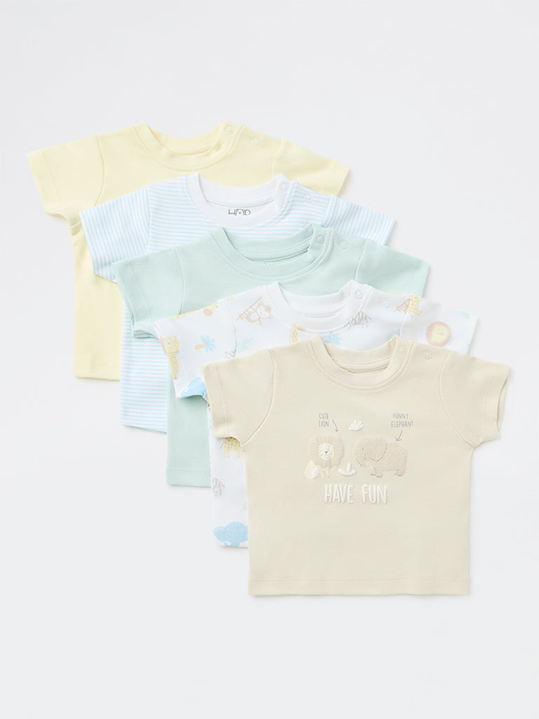 HOP Baby Boys Multicolour Cotton T-Shirt - Pack of 5
