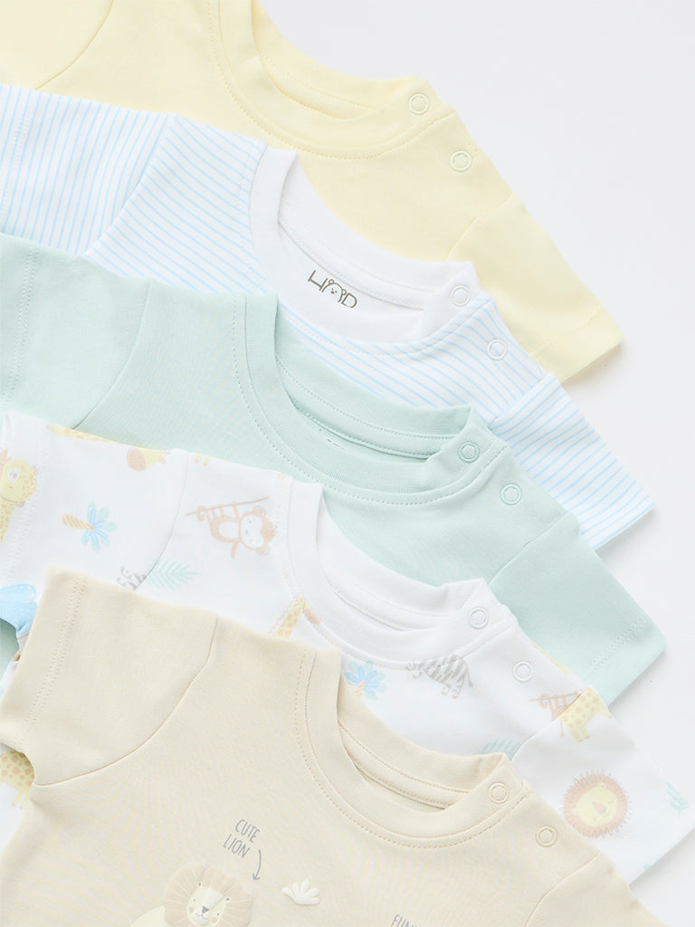 HOP Baby Boys Multicolour Cotton T-Shirt - Pack of 5
