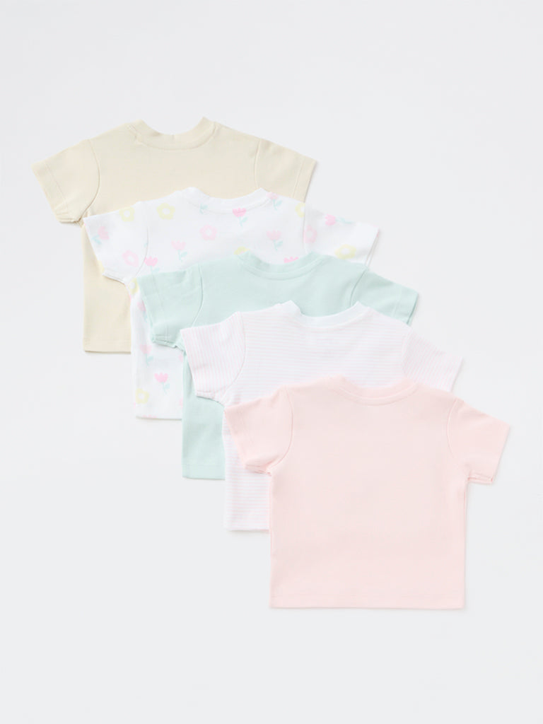 HOP Baby Girls Multicolour Cotton T-Shirt - Pack of 5