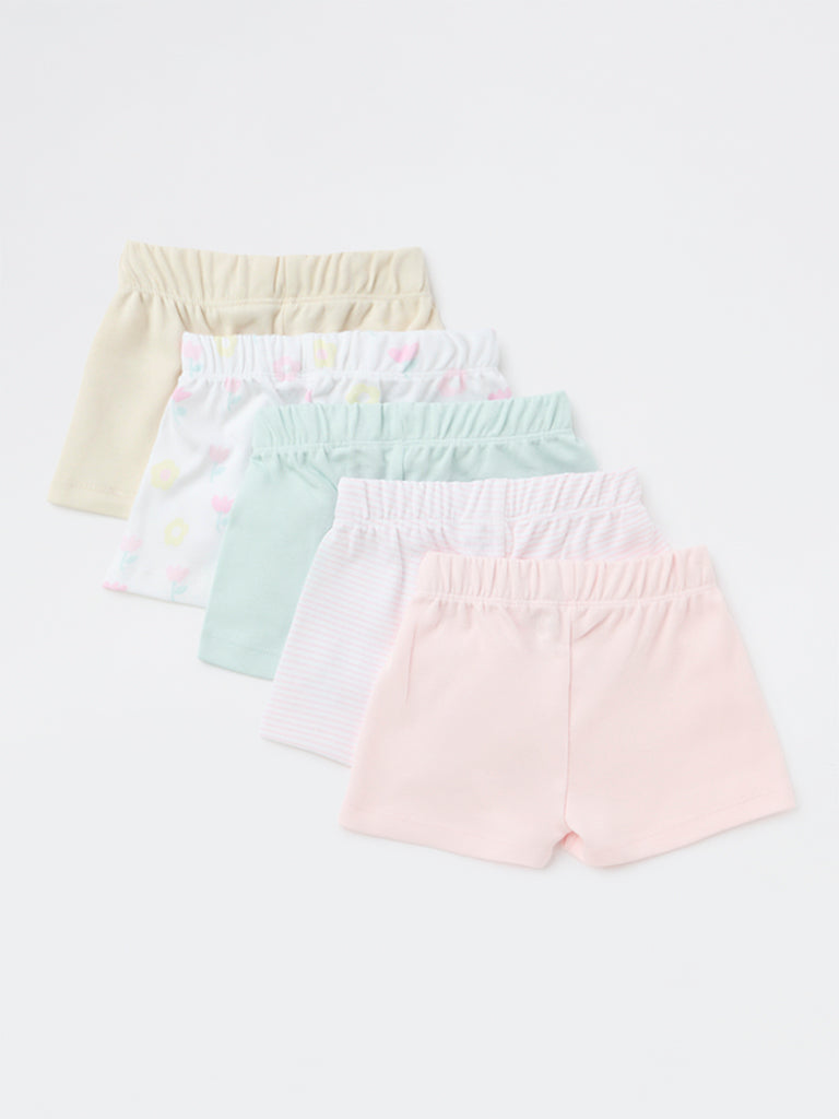 HOP Baby Girls Multicolour Cotton Shorts - Pack of 5