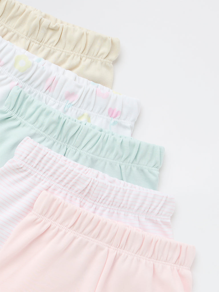 HOP Baby Girls Multicolour Cotton Shorts - Pack of 5