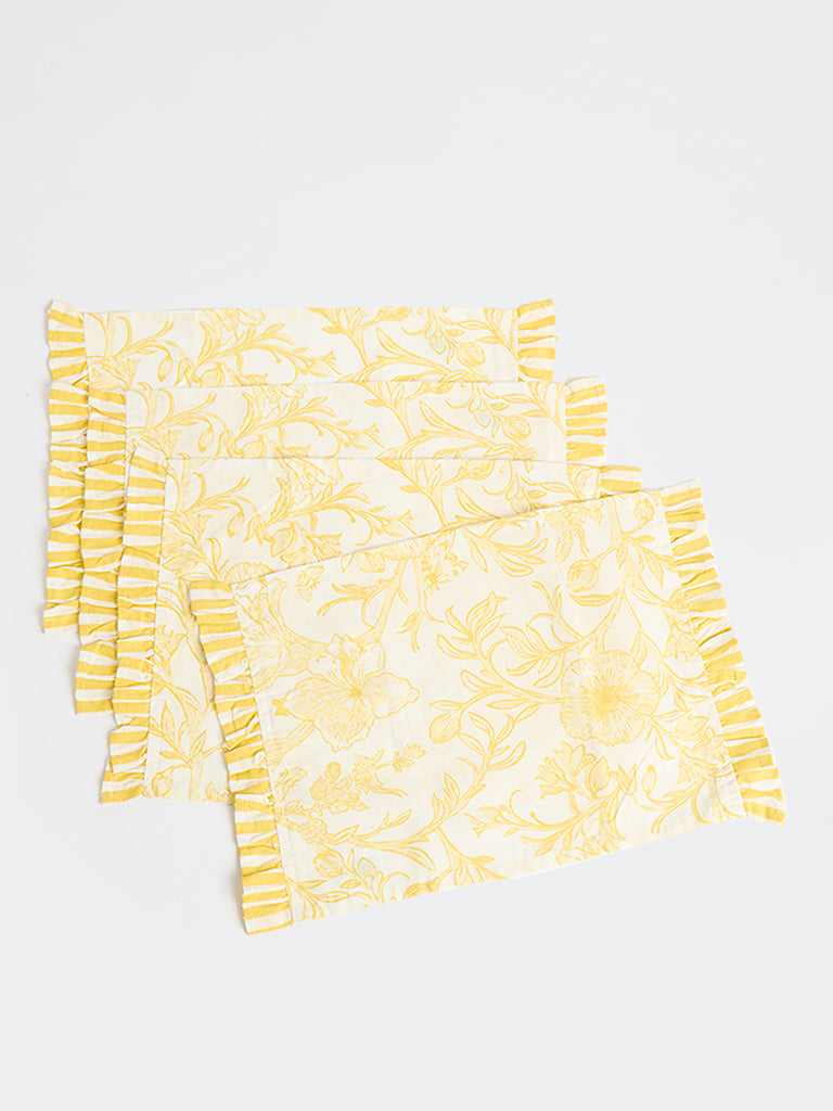 Westside Home Yellow Botanical Design Placemats - (Set of 4)