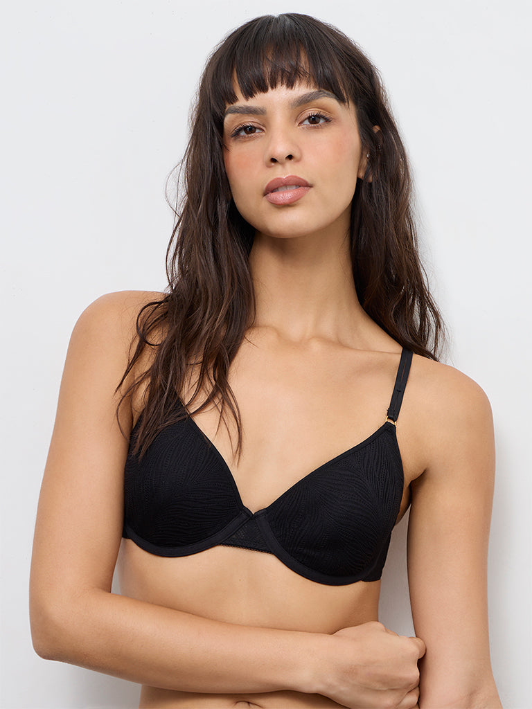 Wunderlove Black Lace-Detail Underwired Spacer Bra