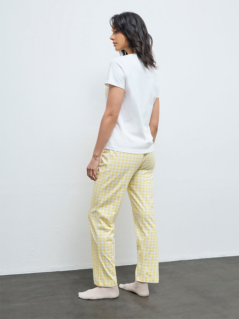 Wunderlove Yellow Printed Embroidered Cotton Pyjama Set