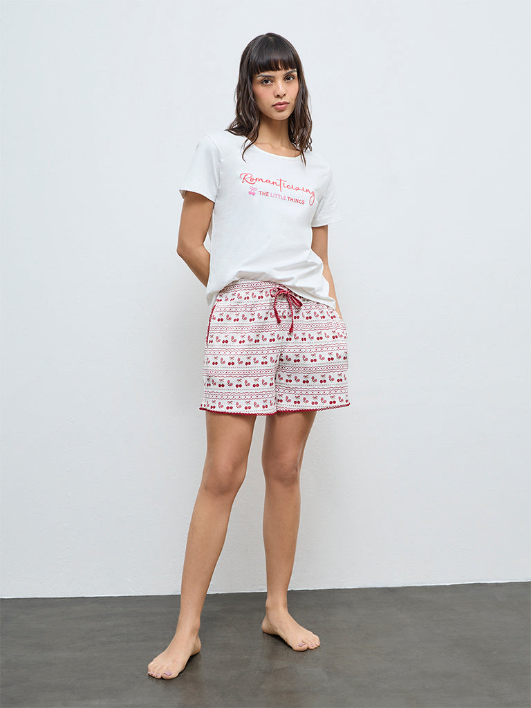 Wunderlove White Printed High-Rise Shorts