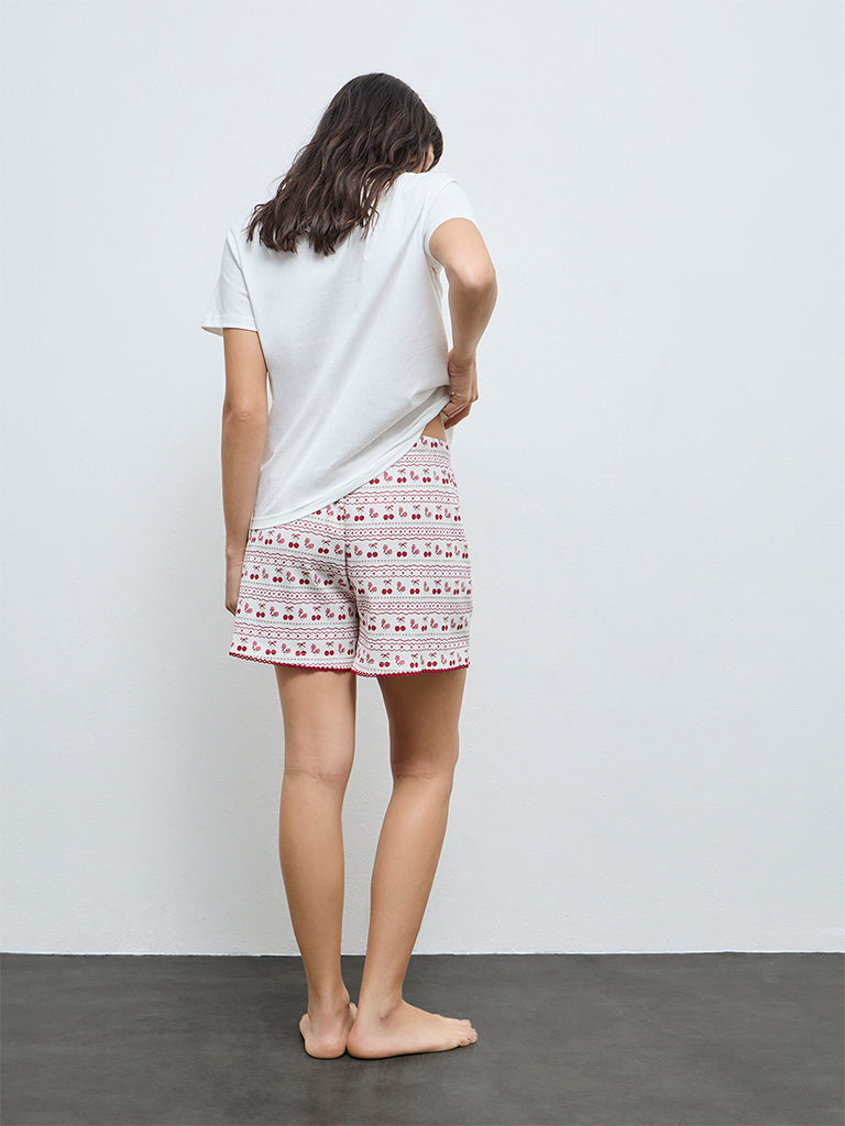 Wunderlove White Printed High-Rise Shorts
