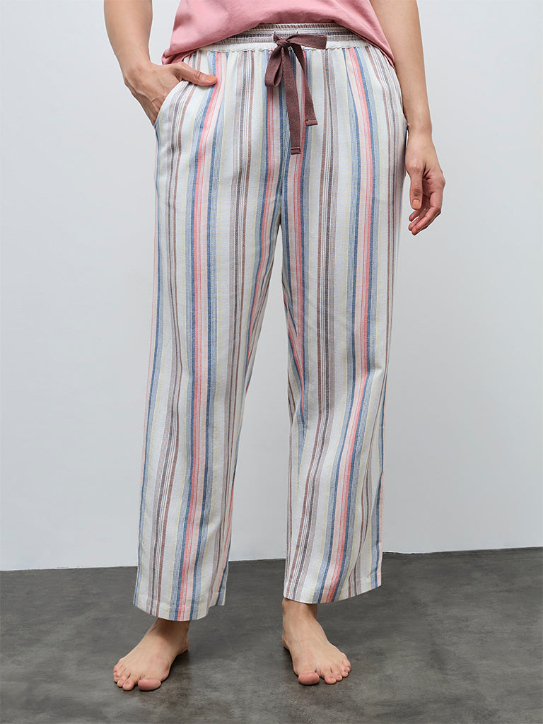 Wunderlove Multicolor Striped High-Rise Cotton Pants