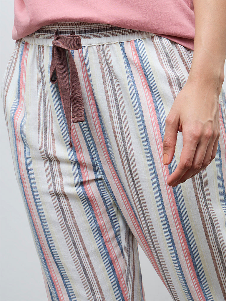 Wunderlove Multicolor Striped High-Rise Cotton Pants