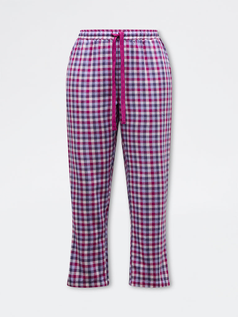 Wunderlove Purple Checkered High-Rise Cotton Pants