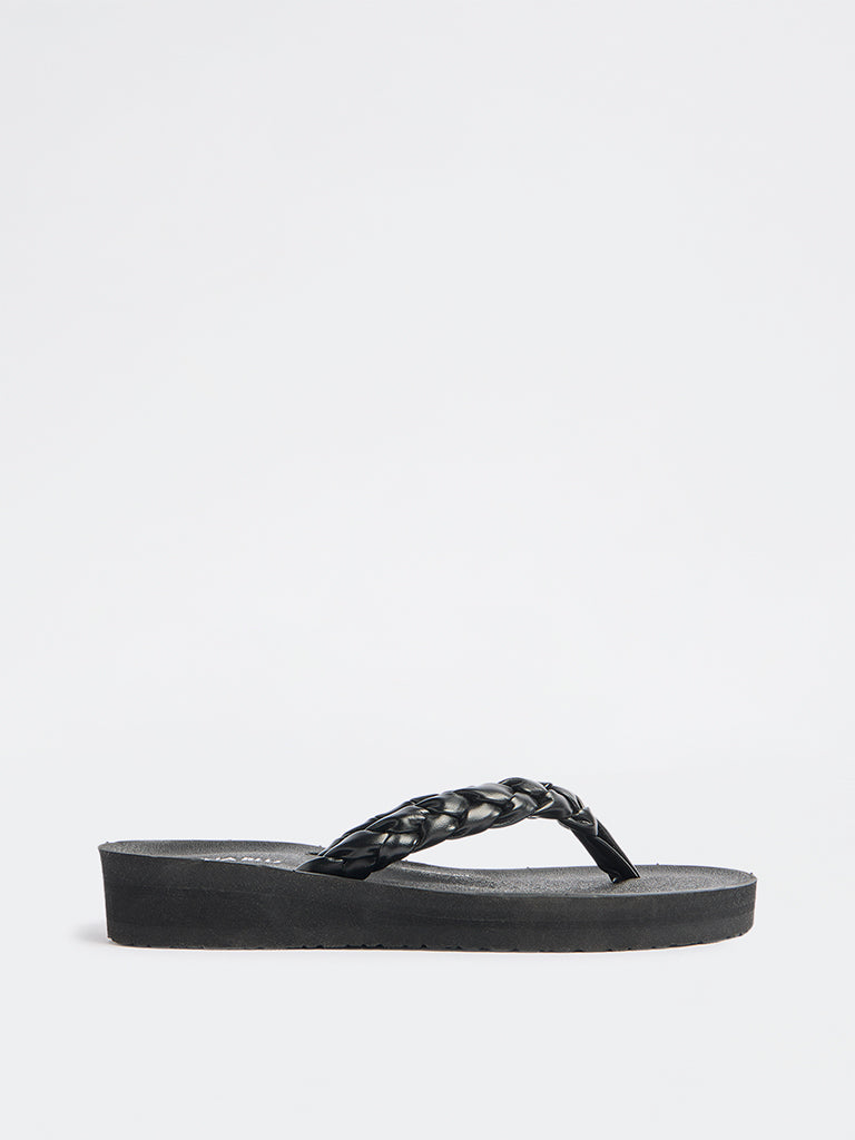 LUNA BLU Black Braided Comfort Flip-Flops