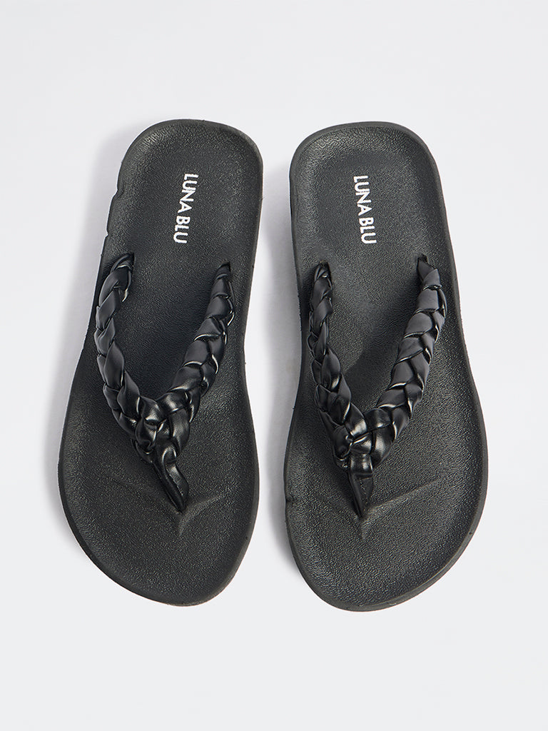 LUNA BLU Black Braided Comfort Flip-Flops