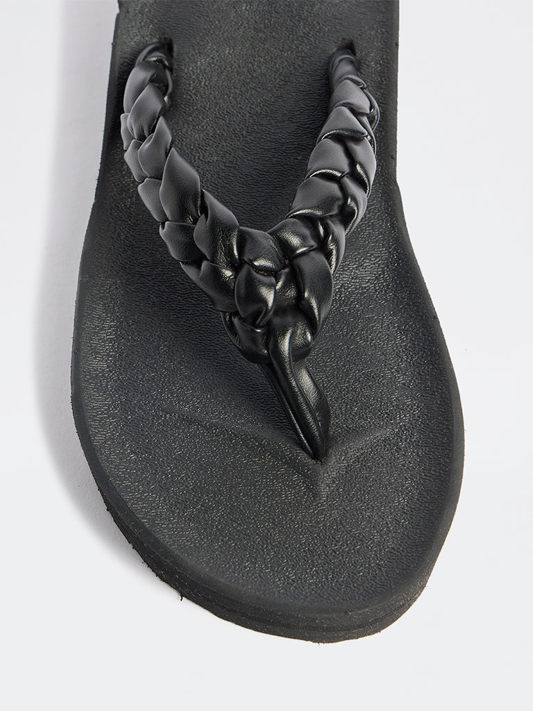 LUNA BLU Black Braided Comfort Flip-Flops