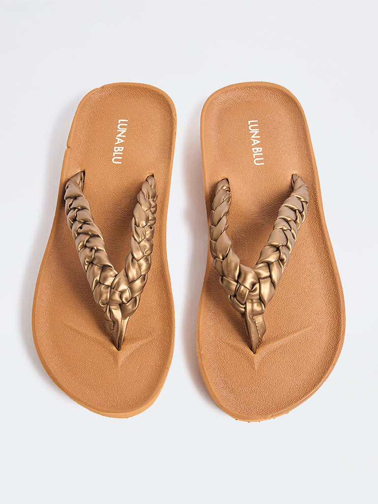 LUNA BLU Tan Braided Comfort Flip-Flops