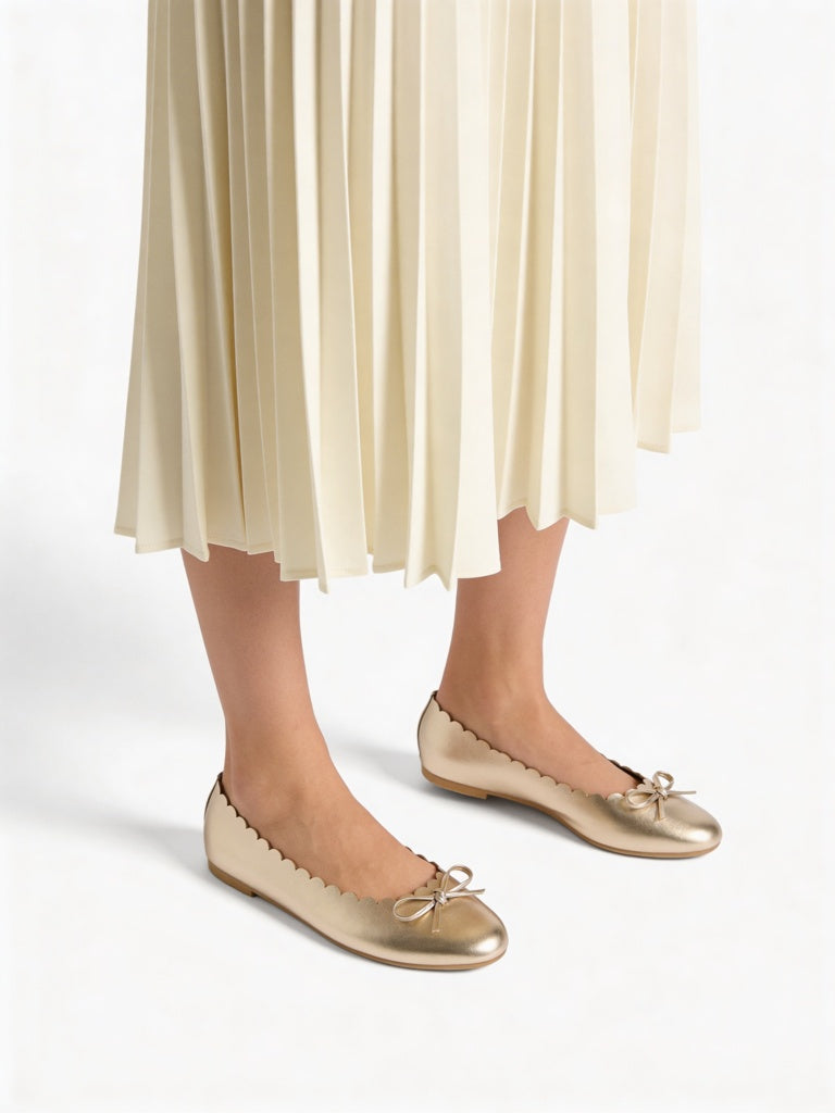 LUNA BLU Gold Bow-Detailed Ballerinas