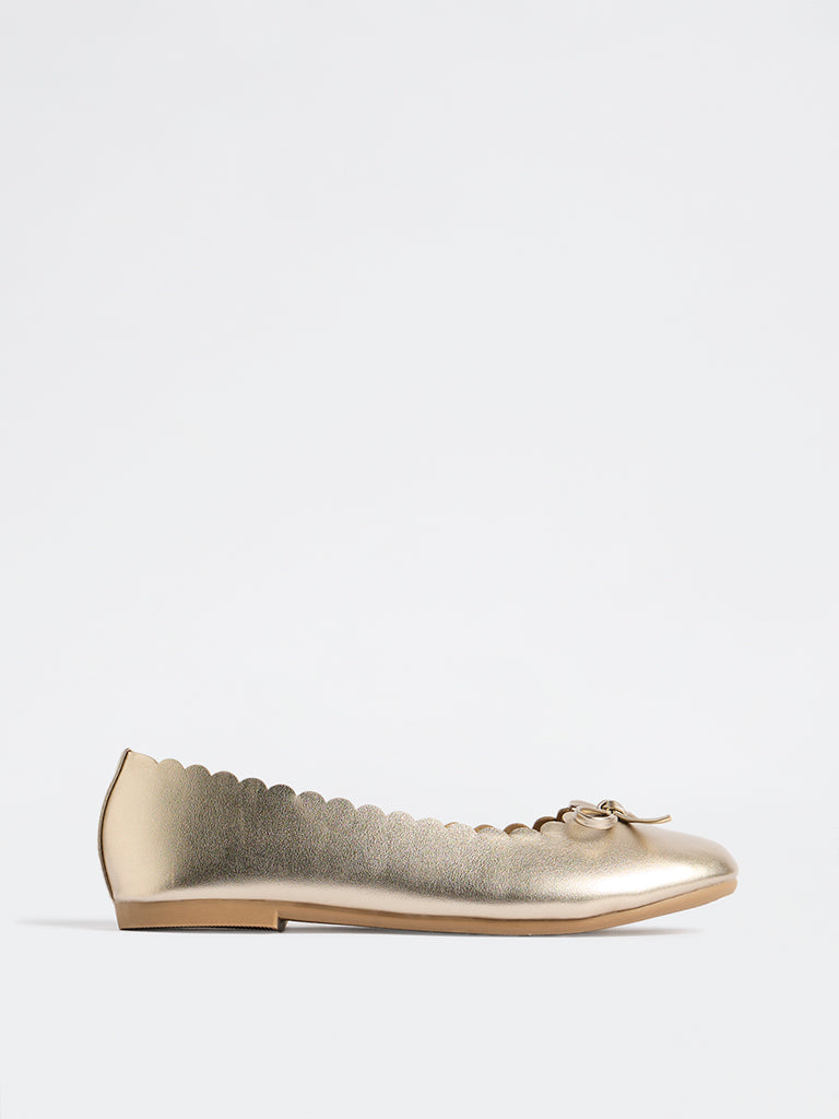 LUNA BLU Gold Bow-Detailed Ballerinas