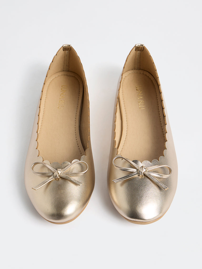 LUNA BLU Gold Bow-Detailed Ballerinas