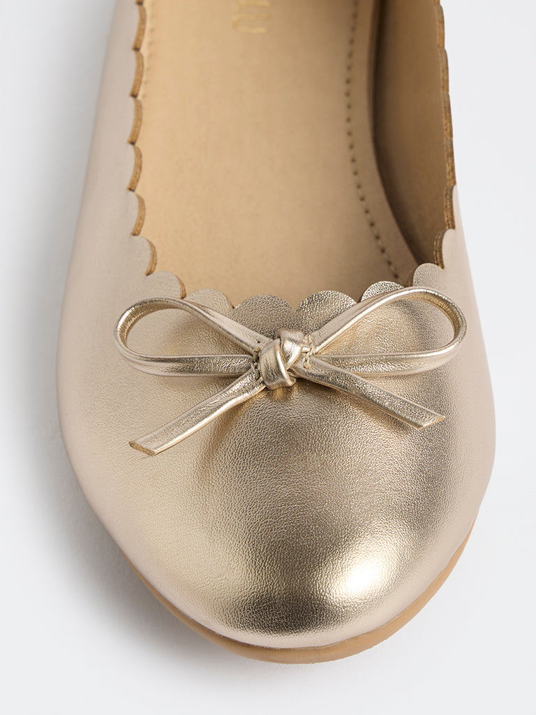 LUNA BLU Gold Bow-Detailed Ballerinas
