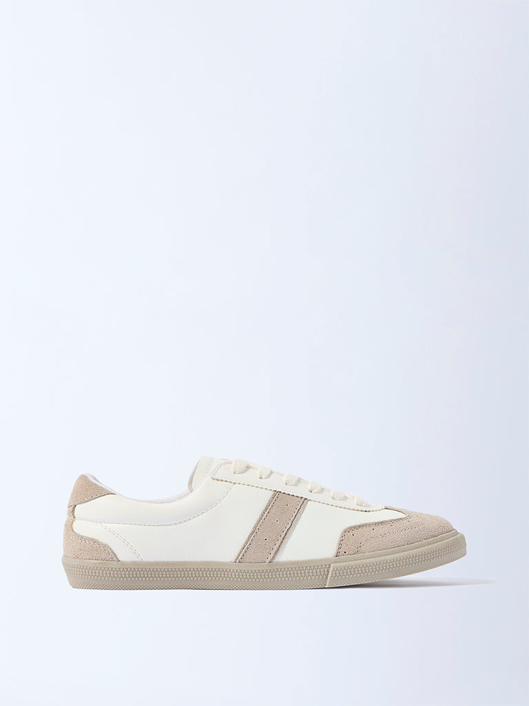 LUNA BLU White Striped Suede Lace-Up Sneakers