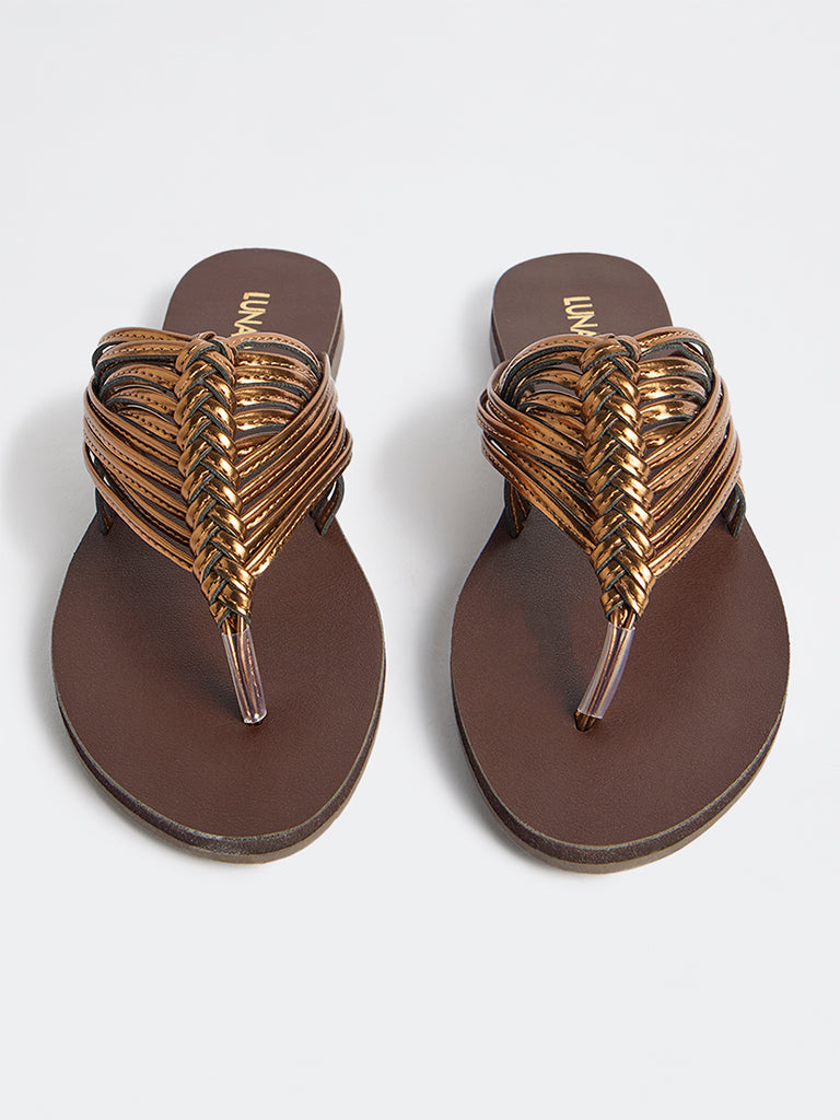 LUNA BLU Bronze Woven-Textured Sandals