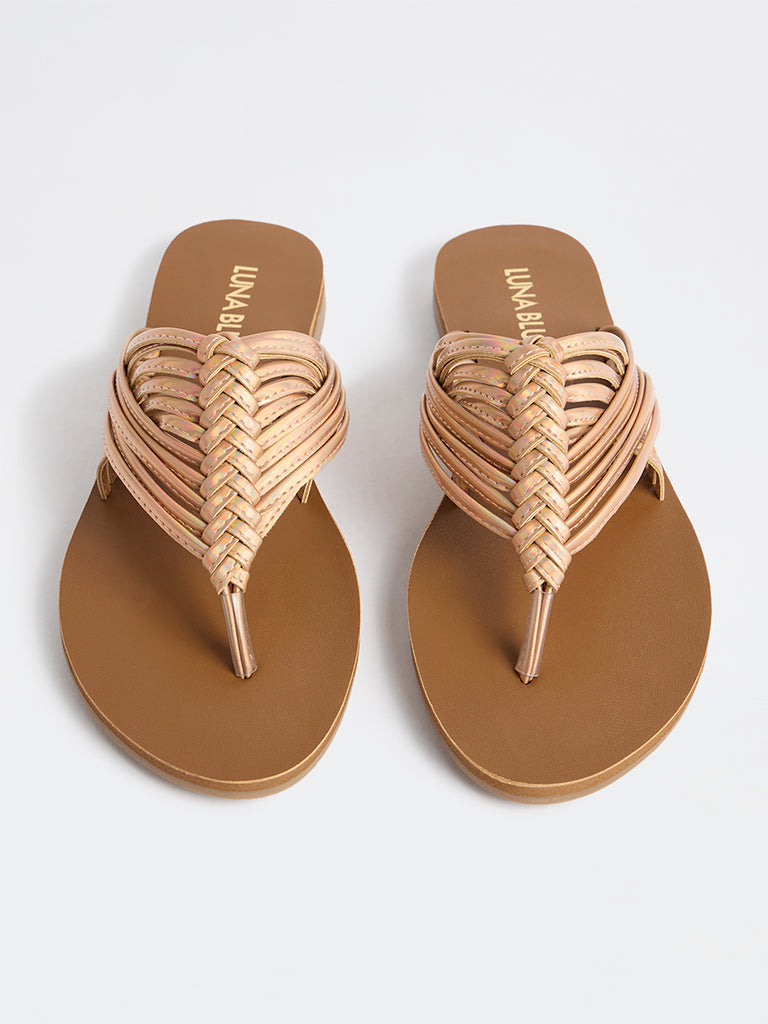 LUNA BLU Rose Gold Woven-Textured Sandals