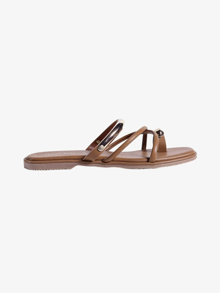 LUNA BLU Tan Metal Trim Toe Ring Sandals