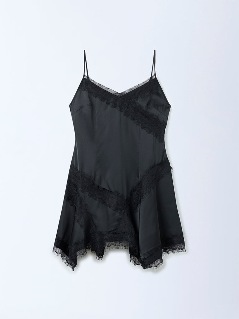 Nuon Black Lace-Detailed A-Line Dress