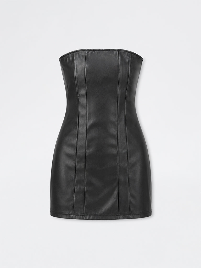 Nuon Black Faux-Leather Tube Mini Dress