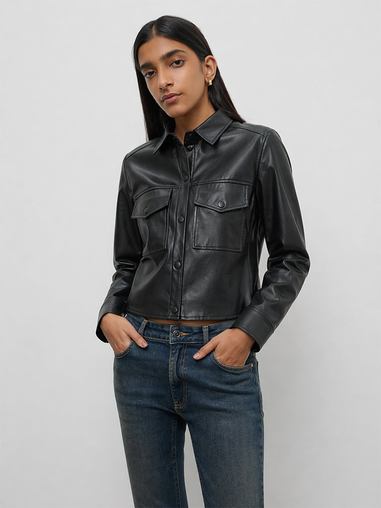 Nuon Black Faux-Leather Jacket
