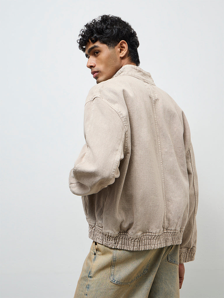 Nuon Taupe Relaxed-Fit Denim Sweatshirt