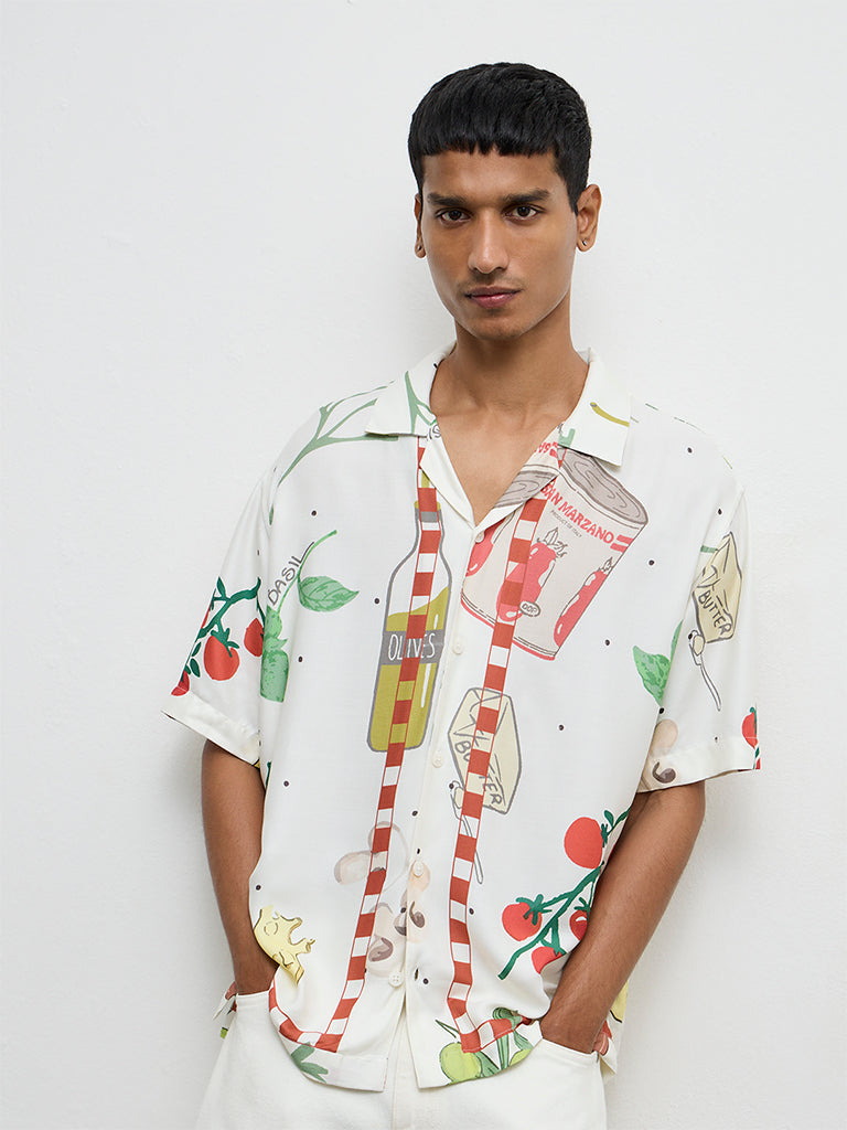 Nuon Off-White Printed Relaxed-Fit Shirt