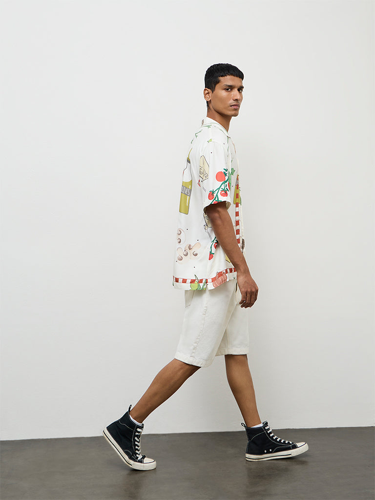 Nuon Off-White Printed Relaxed-Fit Shirt