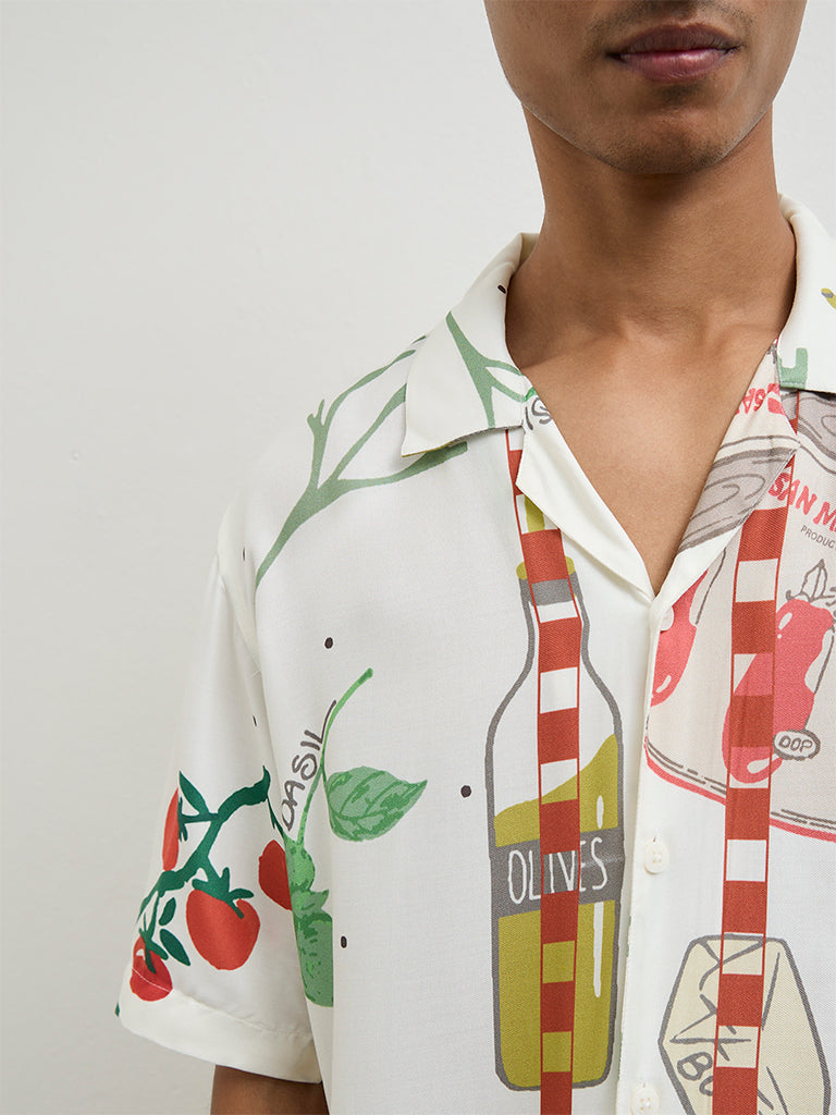 Nuon Off-White Printed Relaxed-Fit Shirt