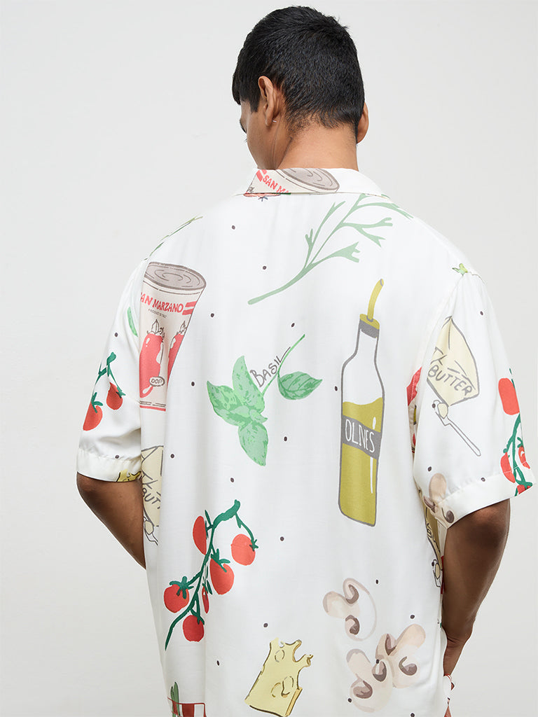 Nuon Off-White Printed Relaxed-Fit Shirt